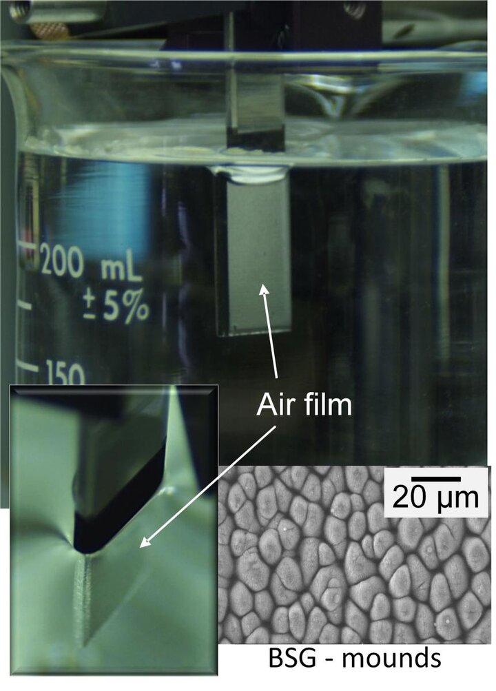 Plastron around superhydrophobic SS304